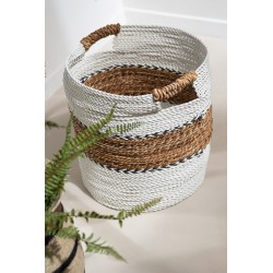 Set de 3 paniers rayés en raphia noir et naturel D31 à 40cm