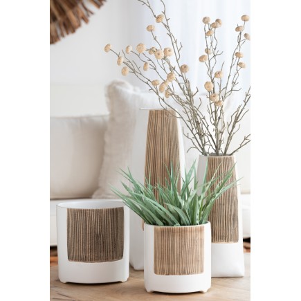 Vaso di fiori rotonda in ceramica bianca 12x12x13 cm
