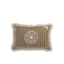 Coussin rectangulaire avec bord en franges et motifs en jute naturel 49x31cm