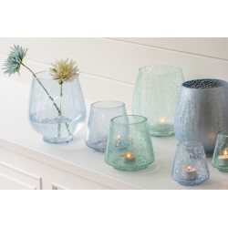 Set de 2 photophores coniques en verre bleu 9x9x10 cm