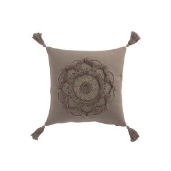 Coussin carré avec motif fleur et floches en coton taupe 45x45cm