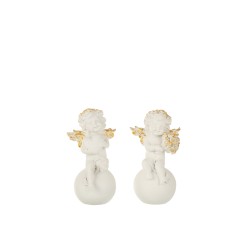 Conjunto de 2 Ángeles de Navidad de resina blanco - oro 8x7x14 cm