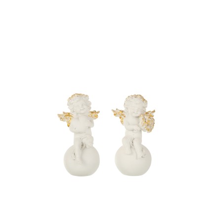 Conjunto de 2 Ángeles de Navidad de resina blanco - oro 8x7x14 cm