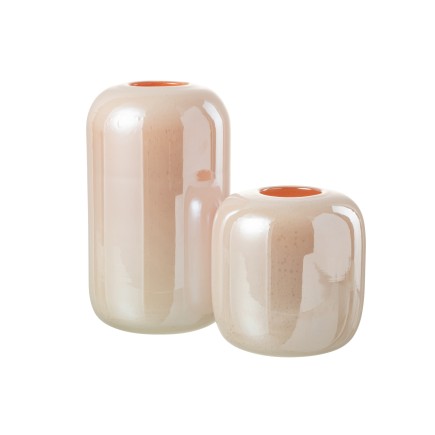 Vase ou photophore en verre orange rose 16x16x29cm