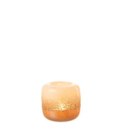 Photophore en verre marron et beige 14x14x13cm