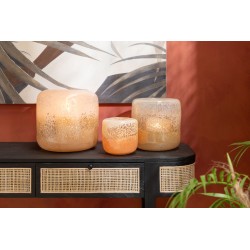 Photophore en verre marron et beige 14x14x13cm