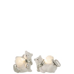 Set de 2 osos polares acostados en cerámica plateada 16x10x13 cm
