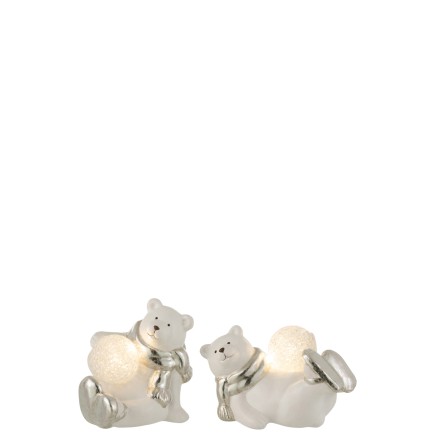 Set de 2 osos polares acostados en cerámica plateada 16x10x13 cm