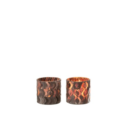 Lote de 2 portavelas de vidrio marrón de 9x9x8 cm