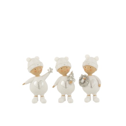 Lot de 3 figurines enfant en résine blanc 6x4x12 cm