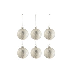 Scatola di 6 palline di Natale in vetro bianco 8x8x8 cm