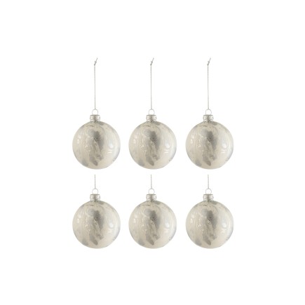 Scatola di 6 palline di Natale in vetro bianco 8x8x8 cm