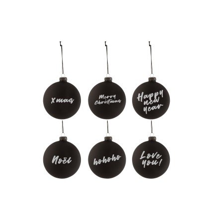 Scatola di 6 palline di Natale in vetro nero 8x8x8 cm