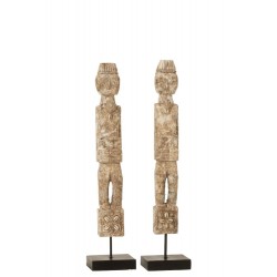 Set de 2 personnages en bois naturel 10x8x46 cm