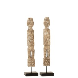 Set de 2 personnages en bois naturel 10x8x46 cm