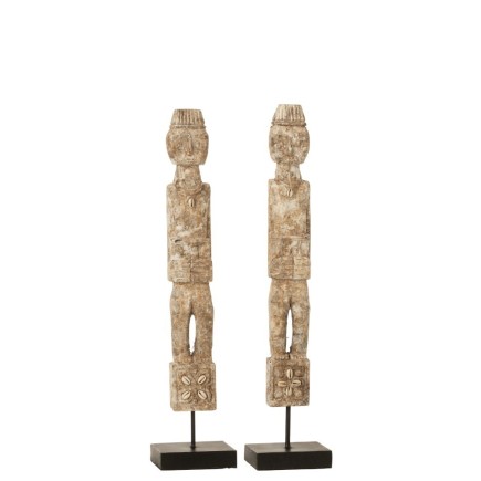 Set de 2 personnages en bois naturel 10x8x46 cm