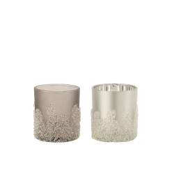 Set de 2 photophores givrés en verre gris 7x7x8 cm