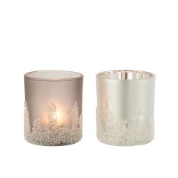 Set de 2 photophores coniques en verre gris 9x9x10 cm