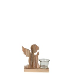 Photophore en verre un ange en bois naturel 16x7x15 cm