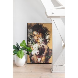 CADRE FEMME FLEUR TOILE/BOIS MIX