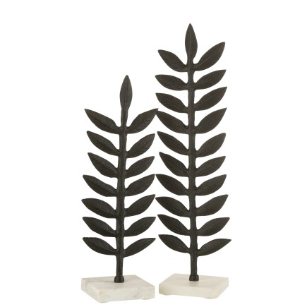 Feuille décorative en aluminium noir sur socle marbre blanc 10x38cm
