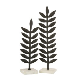 Feuille décorative en aluminium noir sur socle marbre blanc 10x47cm