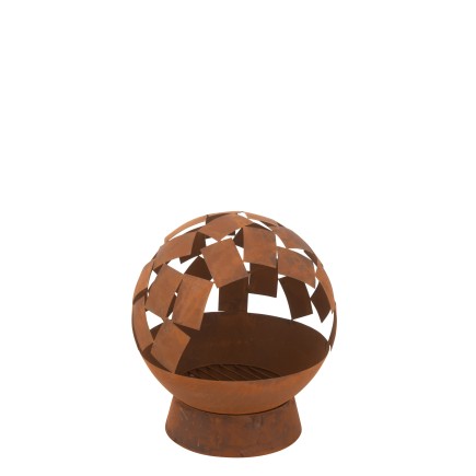 Brasero redondo de metal marrón de 47x47x58 cm.
