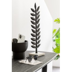 Feuille décorative en aluminium noir sur socle marbre blanc 10x47cm