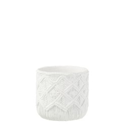 Cache-pot avec motifs en ciment blanc 20x20x18 cm
