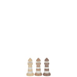 Set de 3 phares en bois marron 7x7x15.5 cm
