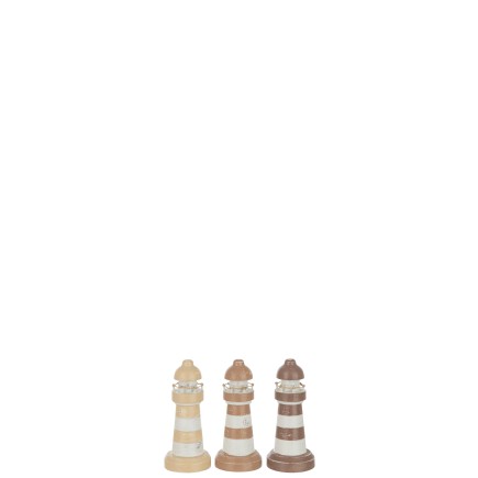 Set de 3 phares en bois marron 7x7x15.5 cm