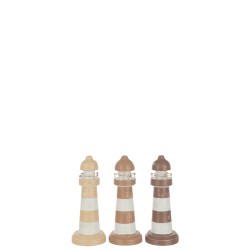 Set de 3 phares en bois marron 9.5x9.5x25 cm