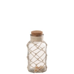 Pot avec bouchon liège et filet en verre transparent 8x8x18 cm