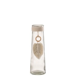 Vase long avec plume en verre transparent 8x8x25 cm