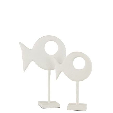Figurine poisson sur pied en aluminium blanc H30cm