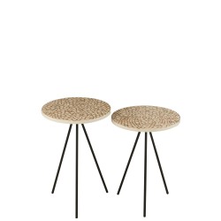 Lote de 2 mesas con círculos de resina marrón y blanco de 50 y 58 cm de altura.