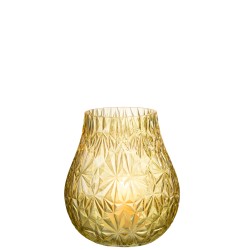 Vase tou photophore taillé en verre jaune 18x18x22cm