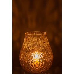 Vase tou photophore taillé en verre jaune 18x18x22cm