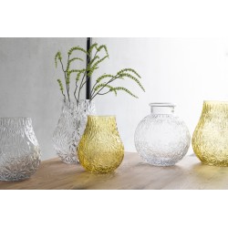 Vase tou photophore taillé en verre jaune 18x18x22cm