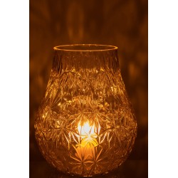 Vase tou photophore taillé en verre jaune 22x22x28cm