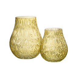 Vase tou photophore taillé en verre jaune 22x22x28cm