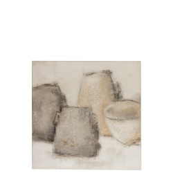 TABLEAU ABSTRAIT POTS CANEVAS/BOIS GRIS/BEIGE