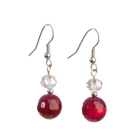 Pendiente de cristal y perla fucsia