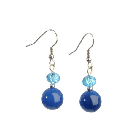 Pendiente de cristal y perla azul F