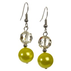 Pendiente de cristal y perla amarilla
