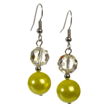 Pendiente de cristal y perla amarilla