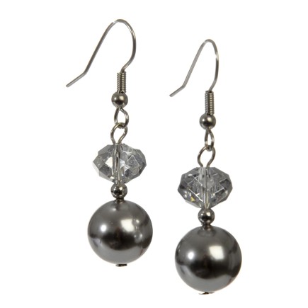Pendiente de cristal y perla gris