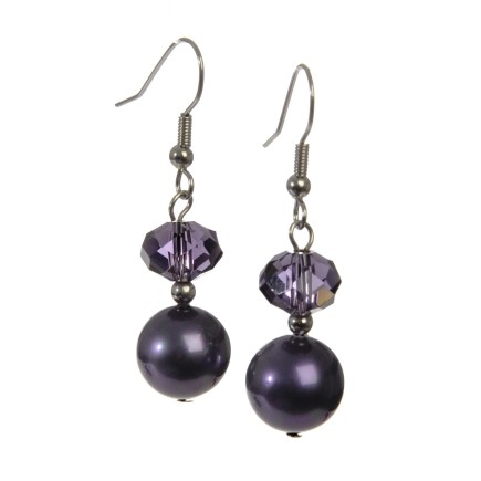 Pendiente de cristal y perla violeta