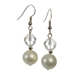 Pendiente de cristal y perla blanca