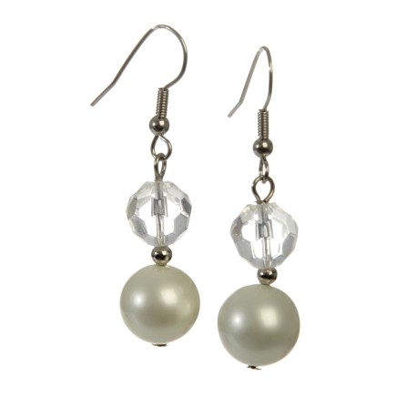 Pendiente de cristal y perla blanca